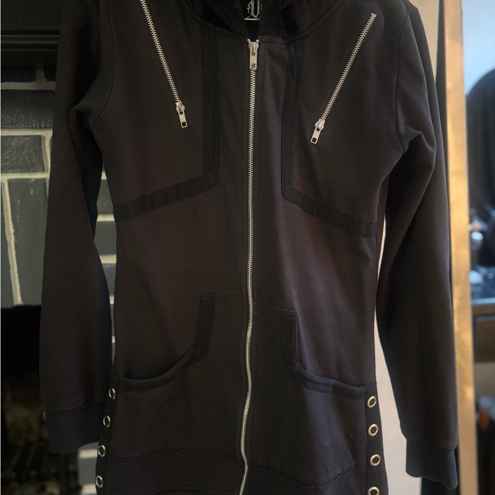 Vixxsin Black Zip-Up Hoodie Dress